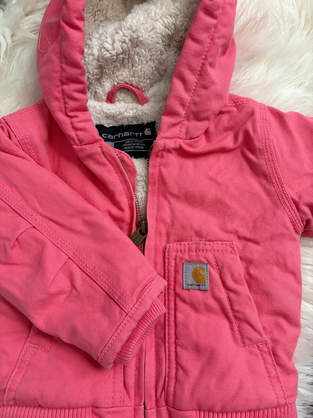 Carhartt Kids Pink Sherpa-Lined Hooded Jacket